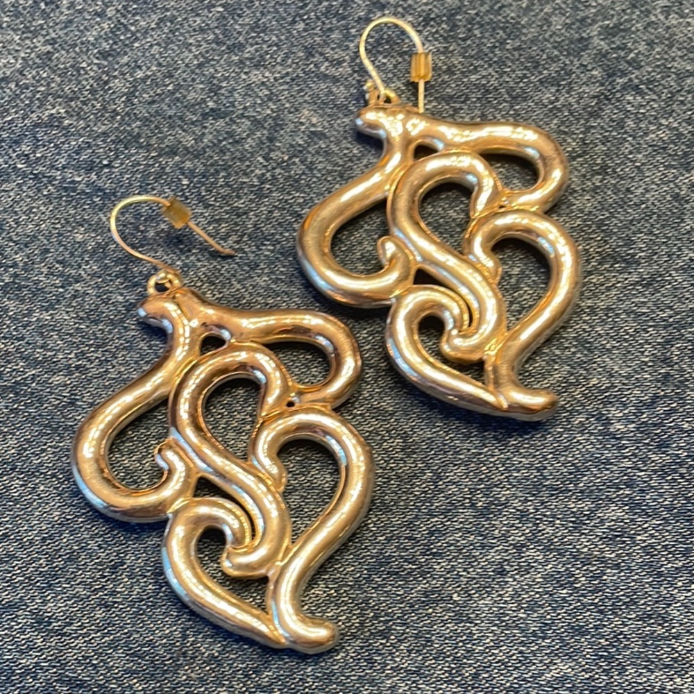 Vintage Large Chunky Sterling Silver Statement Swirl Design Dangle Hook Earings
